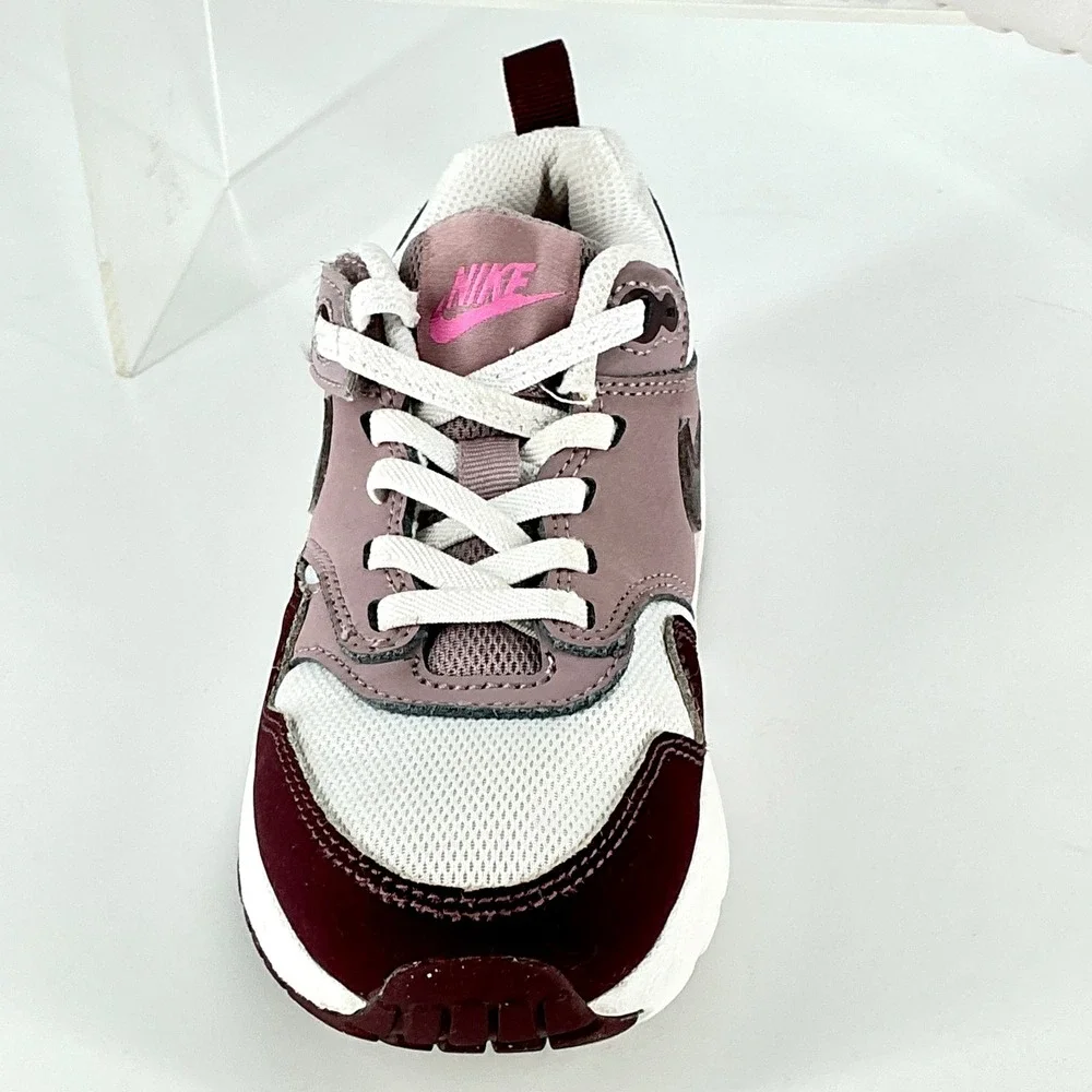 Nike Air Max 1 Girls Size 11C‎ 11 C Sneakers Easy On White Burgundy Pink Kids